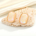 Gold Tone Faceted Rectangular Druzy Resin Stud Earrings in Four Colors view 6