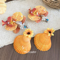 Orange Seashell and Fabric Flower Statement Hair Clips view 3