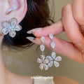 Silver Flower CZ Clip Studs And Dangle Post Earrings view 2