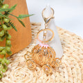 Gold Cat Eye Pumpkin Carriage Keychain Rhinestone Charm view 4