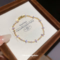 Gold Purple Crystal Flower Link Bracelet Lobster Clasp view 1