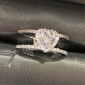 Silver Tone Heart Crystal Bypass Ring Polished Statement Fashion Jewelry view 2