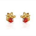 Gold Lucky Cat Stud Earrings Red Zircon Fortune Pair view 5