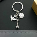 Antique Silver Airplane Globe and Eiffel Tower Travel Charm Keychain view 4