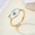 Gold Tone Enamel Evil Eye Adjustable Open Rings in Five Shapes view 7