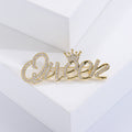 Crystal Queen Script Brooch With Polished Metal And Sculpted Decorative Details view 1
