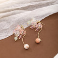 Pink Translucent Flower and Bead Long Dangle Earrings view 3