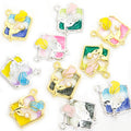 Pastel Square Floral Scene Metal Charms, 10 Designs view 5