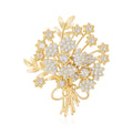 Crystal Flower Bouquet Brooch in Gold or Silver Tone view 1