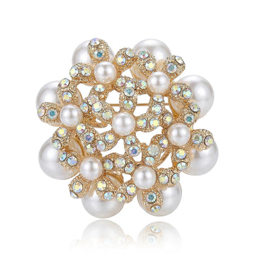 Pearl Cluster Flower Brooch in Detailed Metal for Jackets and Scarves