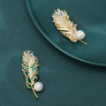 Crystal Feather With Pearl Brooch With Polished Metal And Sculpted Decorative Details view 4
