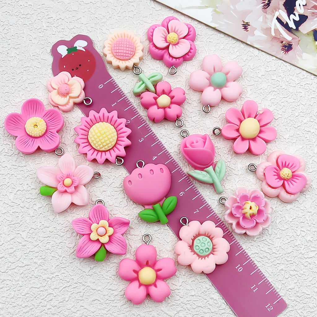 Resin Rose Sunflower Daisy Flower charm pendants for DIY keychain necklace earrings