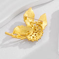 Gold Tone Crystal Flower and Leaf Spray Metal Brooch Pin view 4