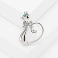 Green Eye Long Tail Cat Brooch in Three Metal Finishes view 7