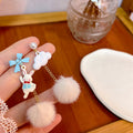 Two Rabbit Cloud Bow and Pom Pom Asymmetrical Earrings view 1