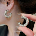 Textured and Smooth C Hoop Earrings in Gold and Silver Tones view 4