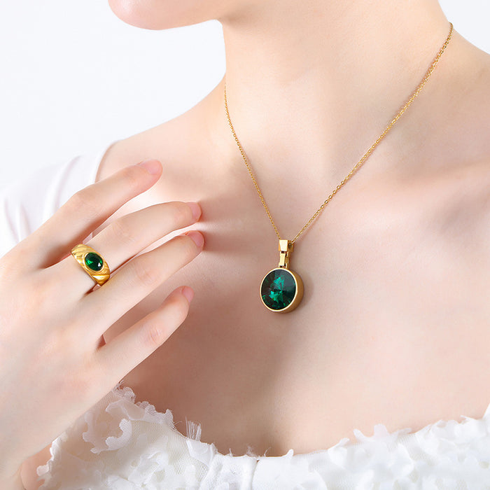 Round Faceted Glass Stone Pendant Necklace Gold Or Silver