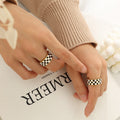 Black White Checkered Band Ring Gold Or Silver Tone view 4