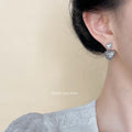 Silver Tone Dual Heart Pearl Pave CZ Drop Earrings view 2