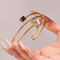 Gold Double Open Cuff Bracelets Dual Rectangular Crystal Stones view 4