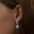 Blue Stone Sunburst Silver Tone Hoop Earrings Polished Jewelry Accessory view 3