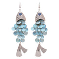 Layered Shell Fish Drop Hook Earrings in Gold and Silver Tones view 5