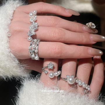 Silver Pearl Zircon Open Rings in Six Style Designs
