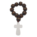 Brown Wood Bead Cross Stretch Bracelet Metal Cross Charm view 4