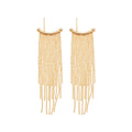 Gold Long Chain Tassel Earrings with Textured Bar Tops view 5