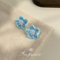 Aqua Blue Flower Clear Stone Cluster Stud Earrings For Women view 6