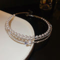 Silver Multi Layer Pearl Rhinestone Crystal Accent Choker view 6