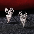 Silver Tone Deer Stud Earrings with Clear Stones Polished Metal Jewelry view 3