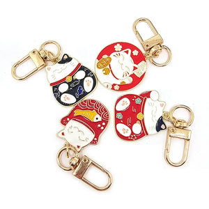 Gold Tone Maneki-Neko Enamel Keychains Lobster Clasp Three Styles