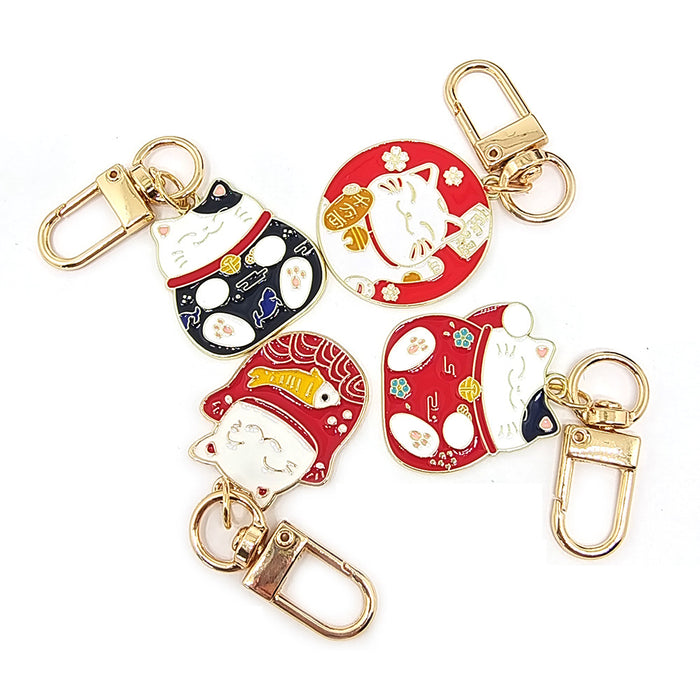 Gold Tone Maneki-Neko Enamel Keychains Lobster Clasp Three Styles