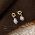 Gold Tone Open Organic Top And Baroque White Pearl Stud Earrings view 4
