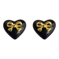 Gold Tone Bow And Black Heart Stud Earrings For Women view 5