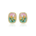 Pink Garden Floral Rectangle Statement Stud Earrings view 5