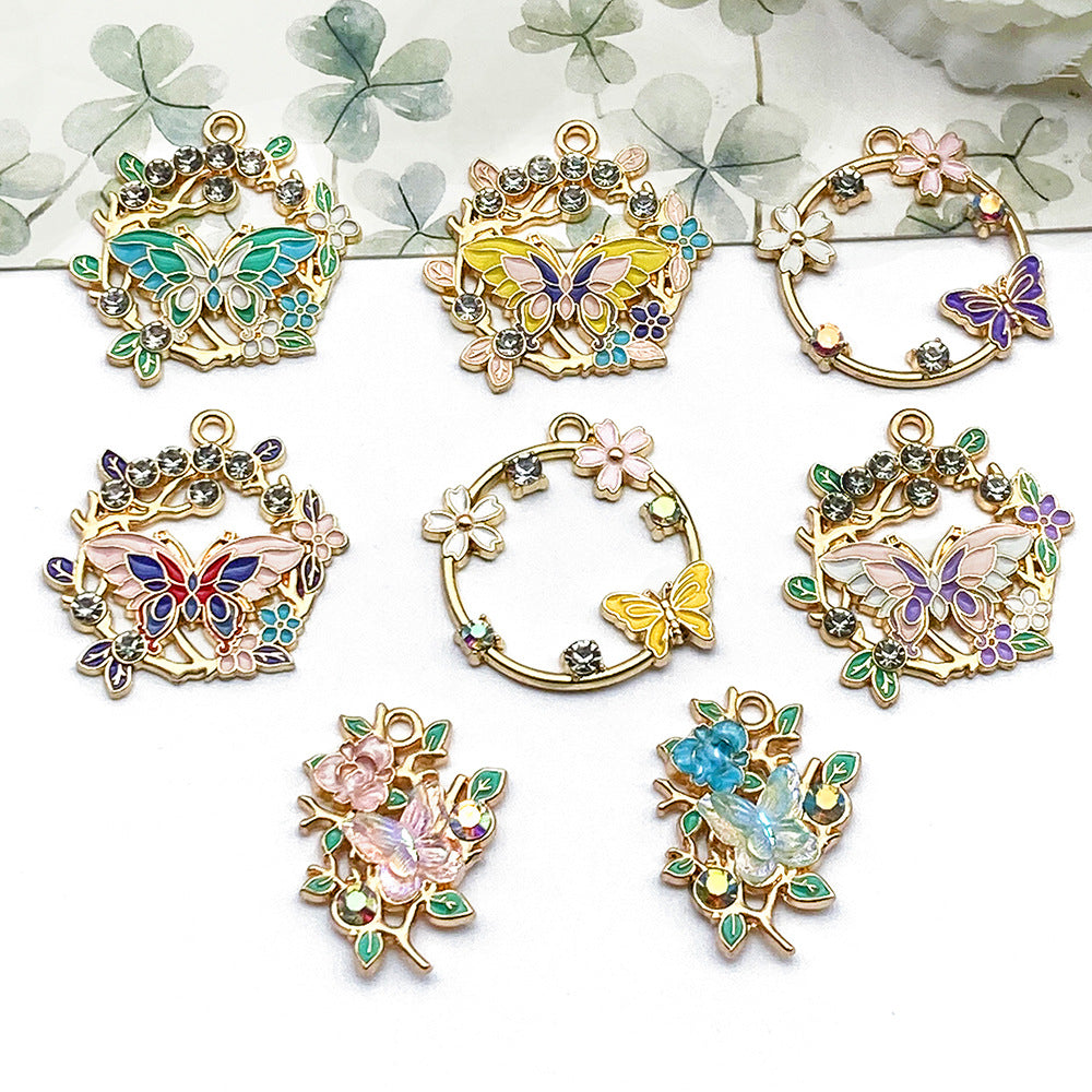 Enamel Zinc Alloy Wreath Butterfly Charm Pendant for DIY Earring Keychain Jewelry