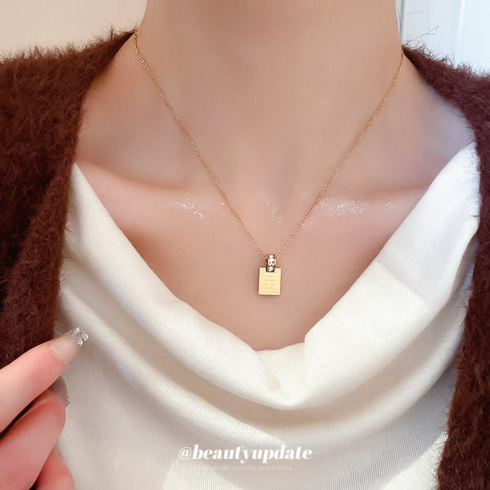 Gold Destiny Soul Mate Square Pendant Crystal Bead Necklace