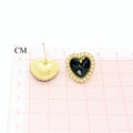 Gold Tone Pearl-Edged Pressed Flower Heart Stud Earrings view 2