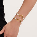 Gold Irregular Heart Link Necklace Bracelet Pearl Beads view 4