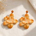 Golden Orange Layered Orchid Flower Drop Stud Earrings view 3