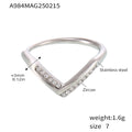 Stainless Steel V Shape Zircon Open Rings Gold Steel Six Styles view 6