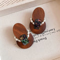 Wood Oval Collage Statement Stud Earrings Statement Jewelry Pair view 6