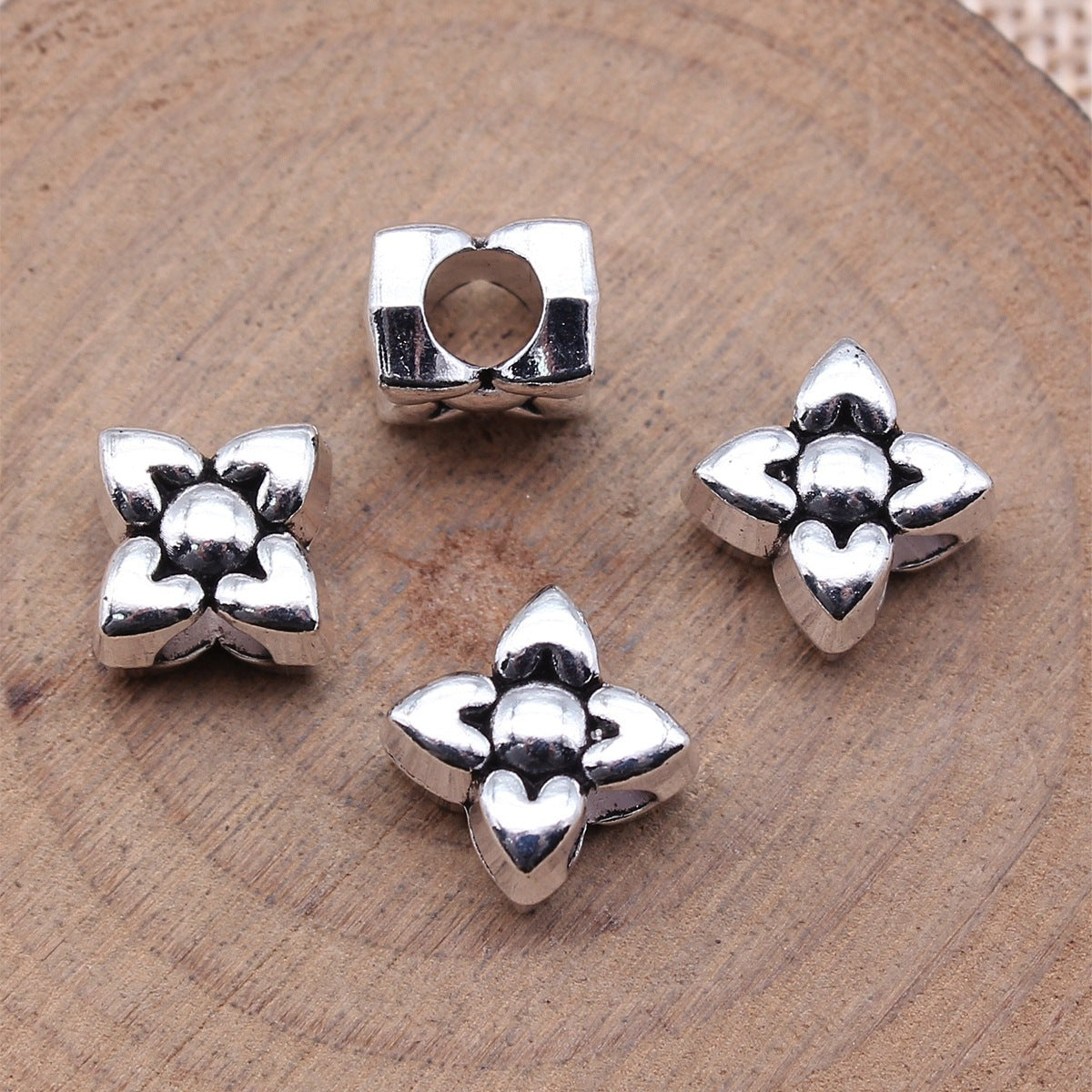 10x10x7mm 2.3g Antique Silver Zinc Alloy Flower Large Hole Spacer Beads for Bracelet Jewelry Making