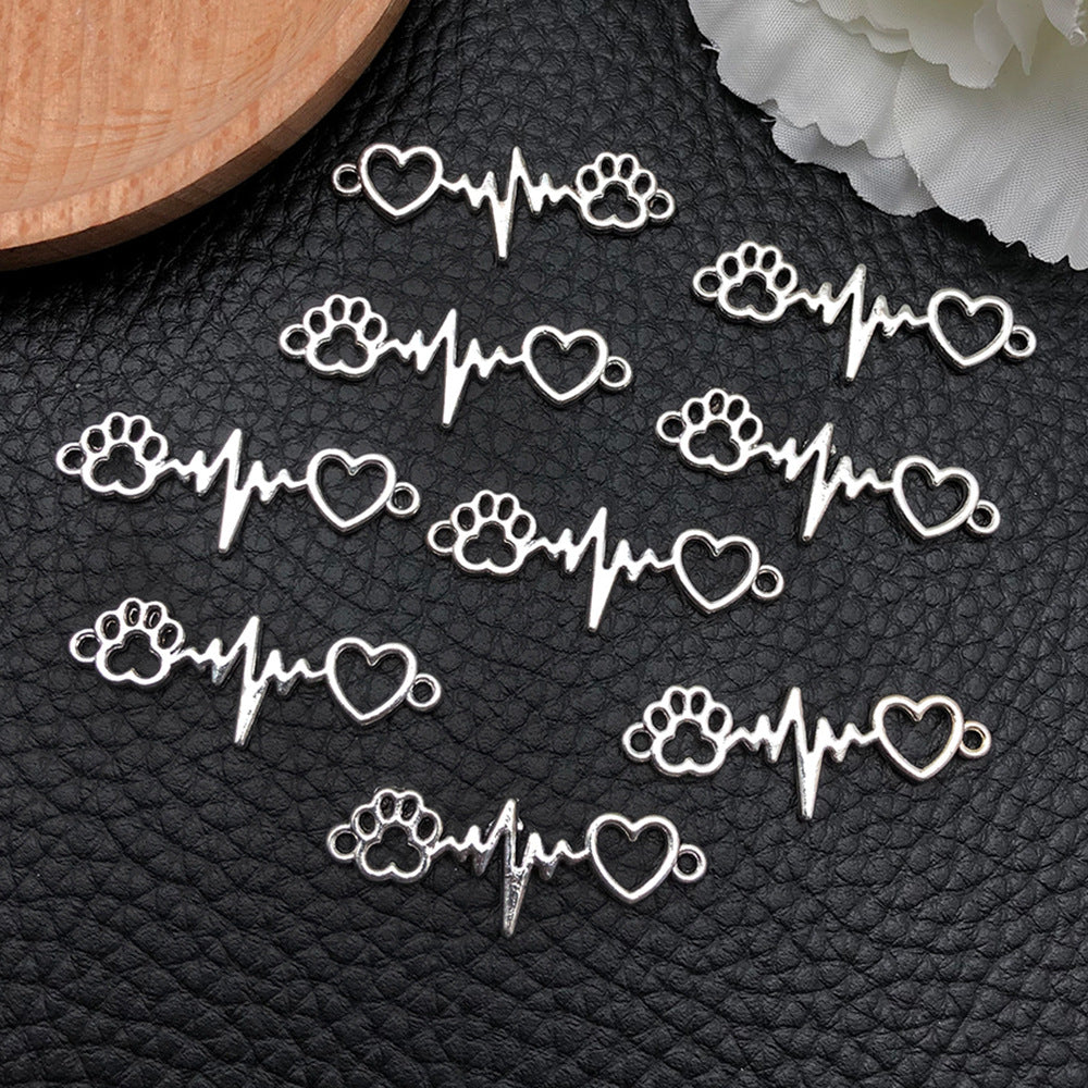 Antique Silver Zinc Alloy Electrocardiogram Heartbeat Connector Charm for DIY Jewelry