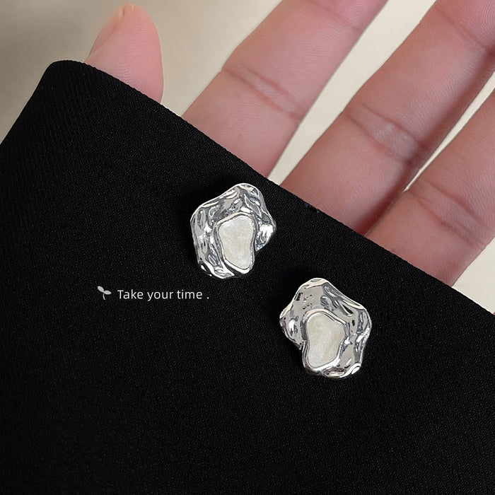 Silver Tone Molten Texture Irregular Open Sculpted Stud Earrings
