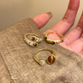 Gold Tone Hammered Open Ring Tiger Eye Bead Accents view 2
