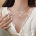 Gold And Silver Tone Layered Faux Pearl Pendant Necklace view 6