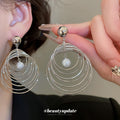 Concentric Circle and Pearl Drop Stud Earrings in Two Tones view 3